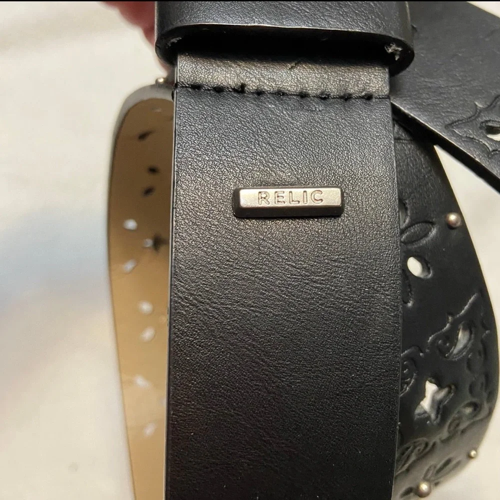 Relic Black Floral Cutout Belt with Silver Studs